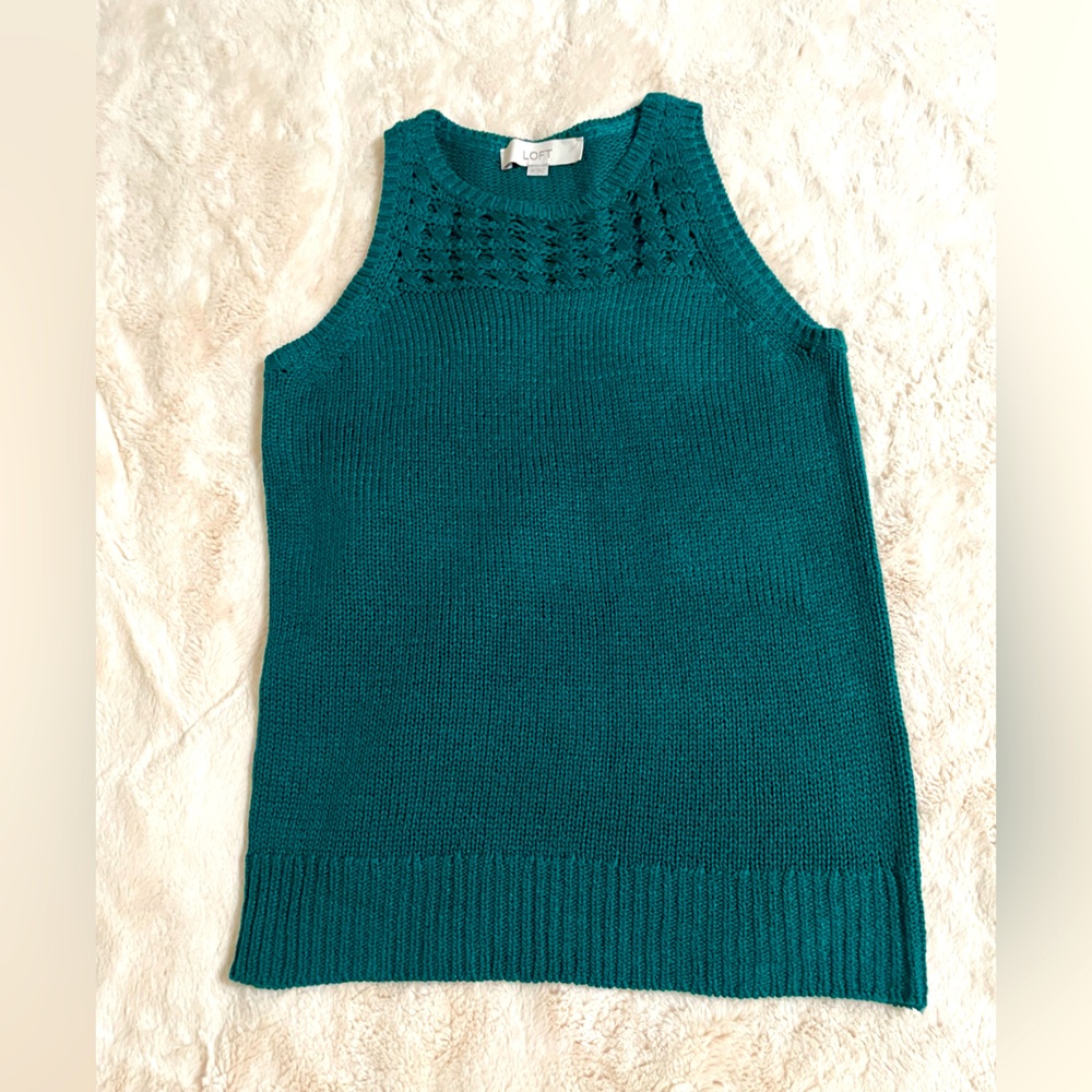 Loft dark emerald jewel tone green knit sleeveless top